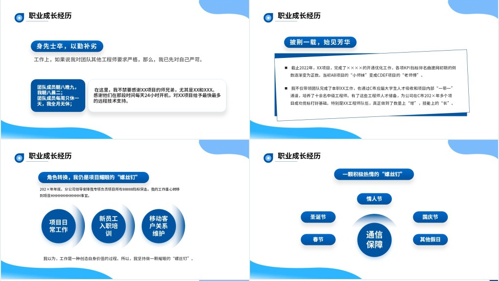 优秀员工竞选PPT蓝色简约商务风企业员工工作述职报告工作总结模板