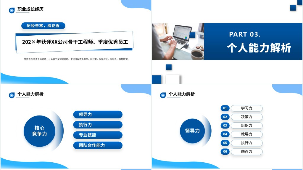 优秀员工竞选PPT蓝色简约商务风企业员工工作述职报告工作总结模板