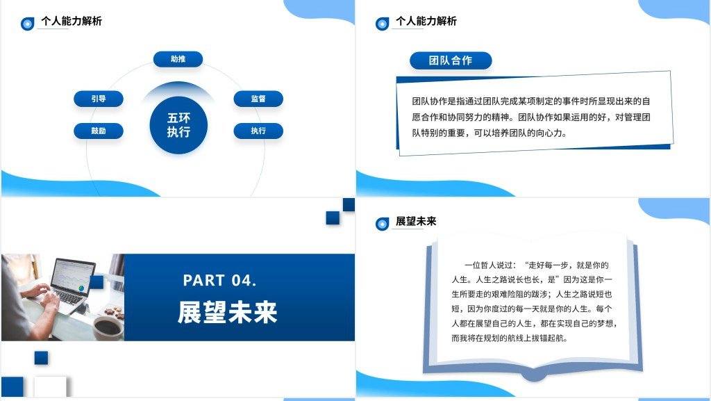 优秀员工竞选PPT蓝色简约商务风企业员工工作述职报告工作总结模板