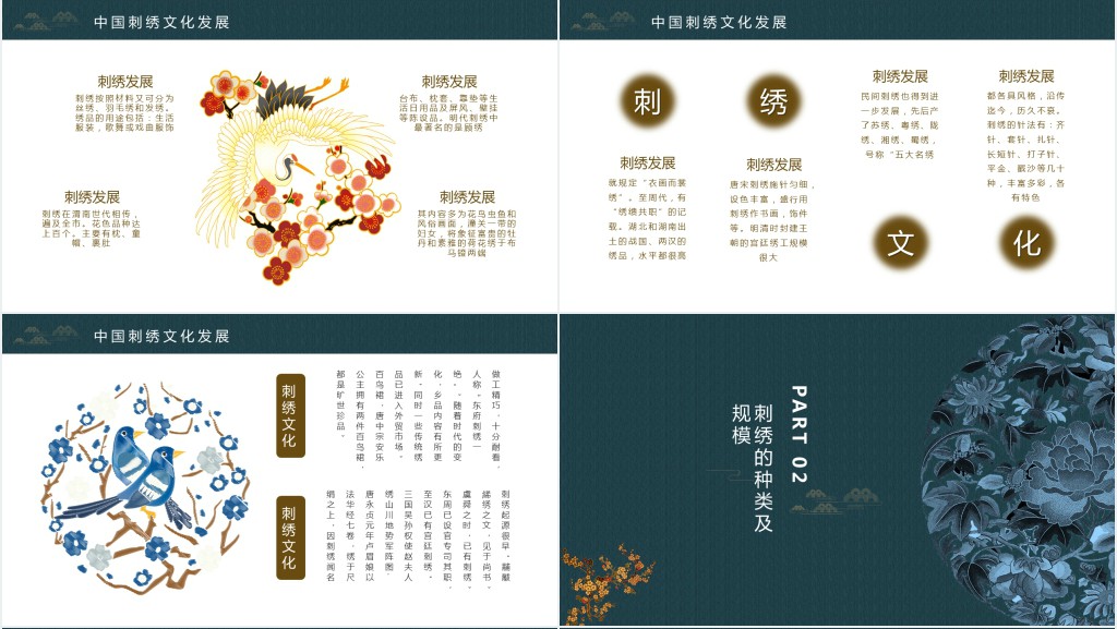 中国刺绣PPT雅致复古传统中国民间技艺刺绣文化发展及种类介绍模板下载