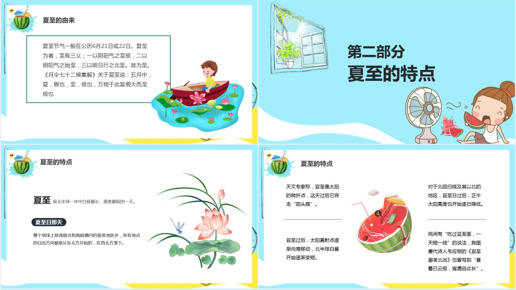 卡通风夏至节气的由来与习俗PPT模板 卡通风夏至节气的由来与习俗PPT模板