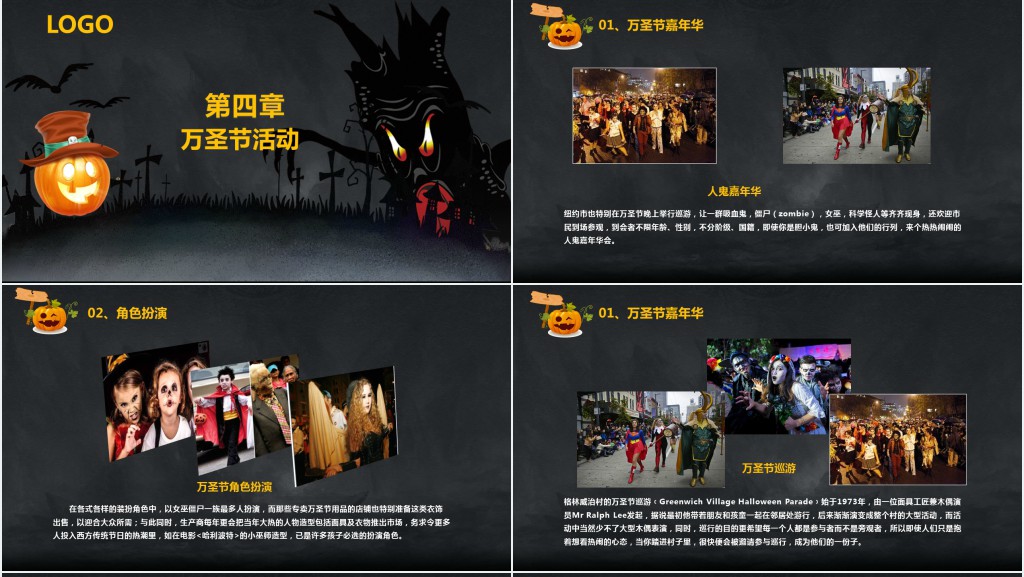 黑色恐怖万圣节创意简介PPT模板