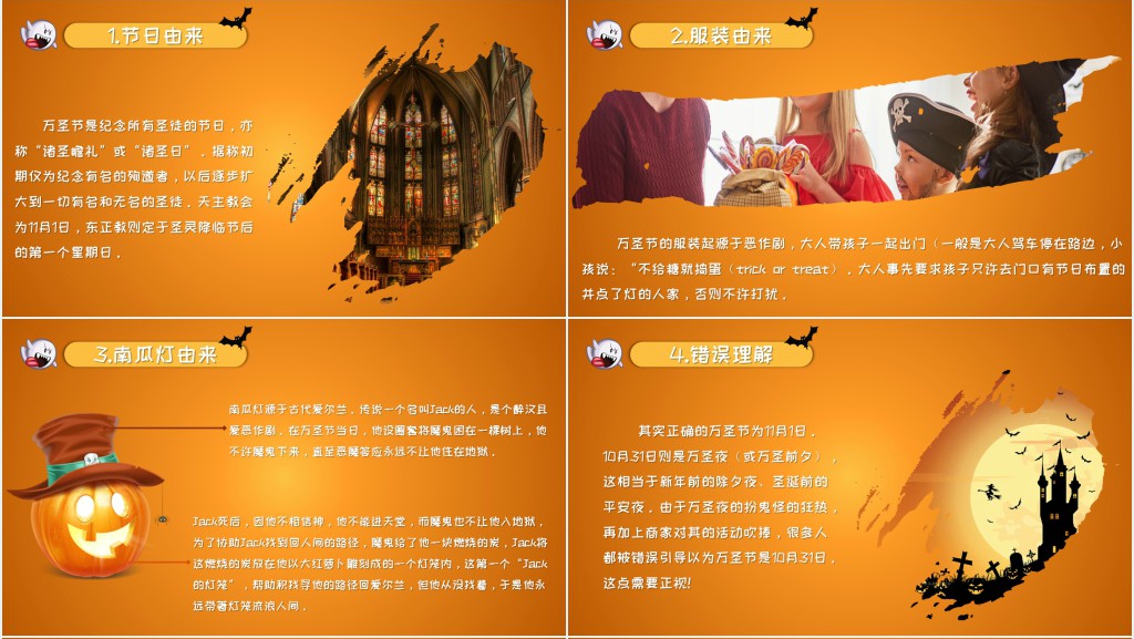 卡通万圣节主题节日介绍宣传PPT通用模板