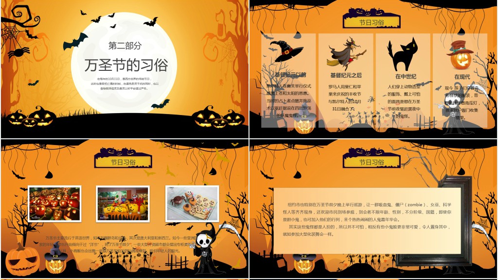 卡通创意风疯狂万圣节介绍PPT模板