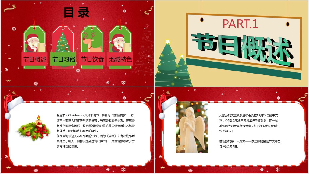 红色圣诞节快乐PPT模板