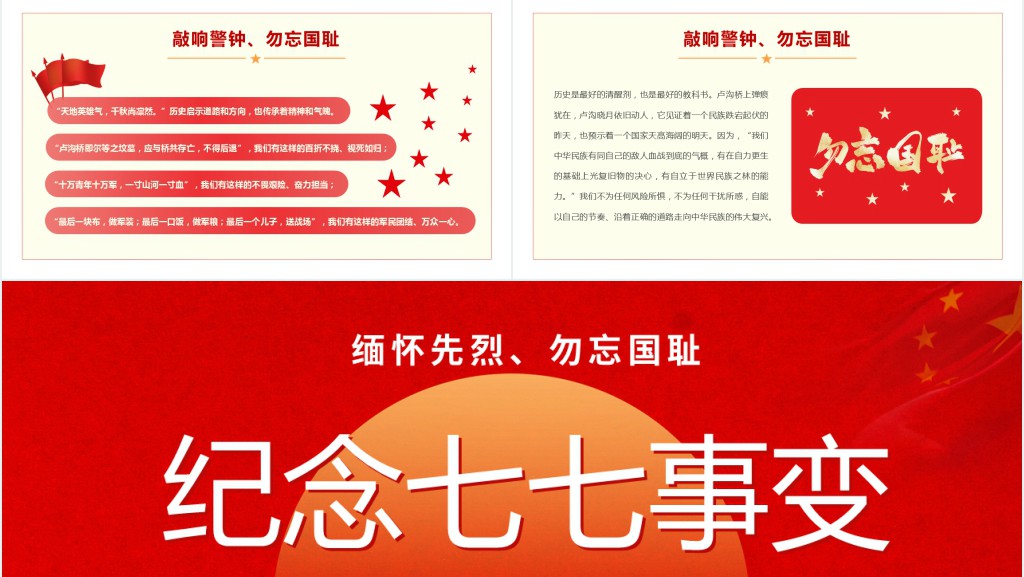 纪念七七事变纪念卢沟桥事变铭记历史专题PPT党课 纪念七七事变纪念卢沟桥事变铭记历史专题PPT党课