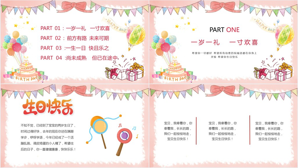 生日快乐PPT活泼温馨一岁一礼一寸欢喜生日必备成长纪念册PPT