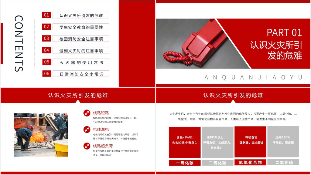 简洁大气校园学生安全教育提升师生消防安全意识和自防自救能力教学PPT模板