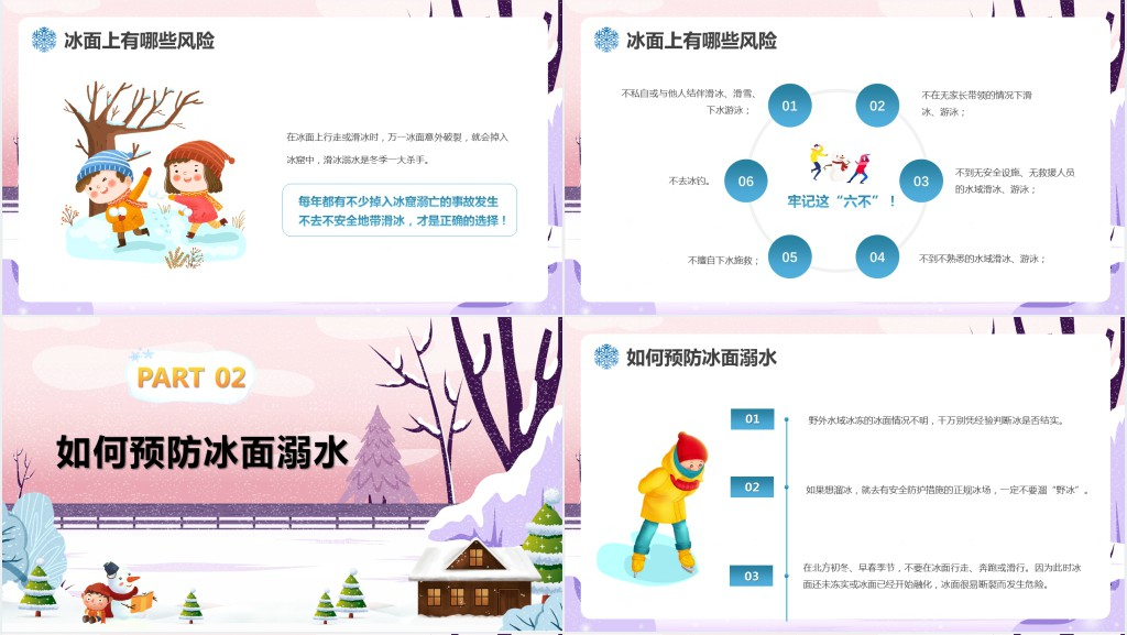 卡通风冬季防滑冰溺水PPT课件 卡通风冬季防滑冰溺水PPT课件