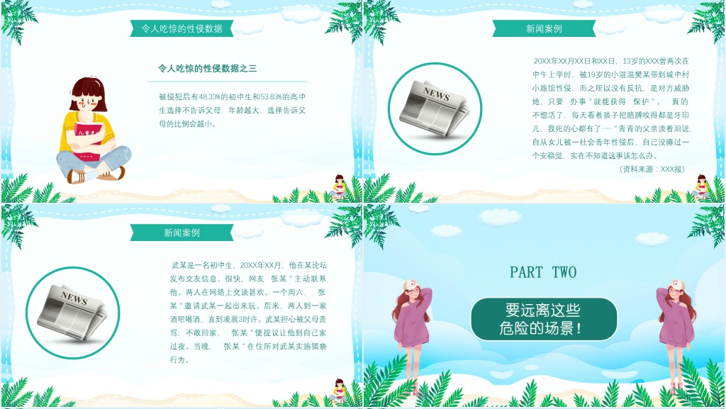 蓝色扁平风小清新中小学生安全教育宣传预防性侵害安全教育宣传PPT模板