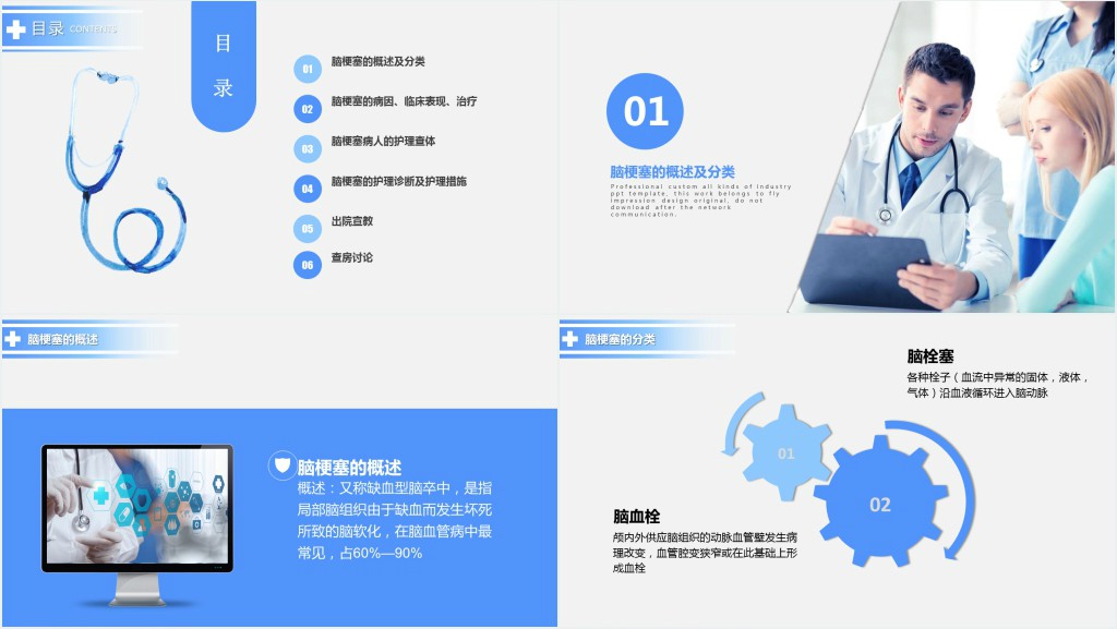 护理查房脑梗塞的护理PPT模板