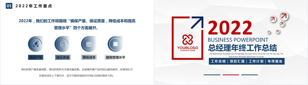 总经理年度工作总结PPT简洁商务风部门经理年终工作汇报新年工作计划模板下载