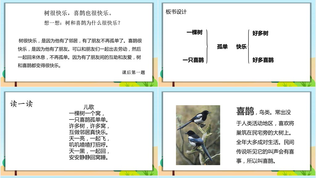 部编人教版小学一年级语文下册树和喜鹊PPT课件 部编人教版小学一年级语文下册树和喜鹊PPT课件