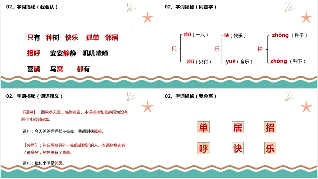 人教版小学一年级语文下册树和喜鹊课文PPT课件 人教版小学一年级语文下册树和喜鹊课文PPT课件