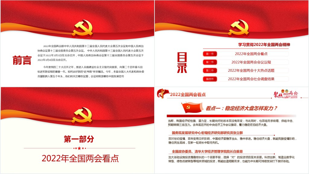 聚焦年全国两会新征程传递哪些发展新信号PPT红色精美学习两会专题课件