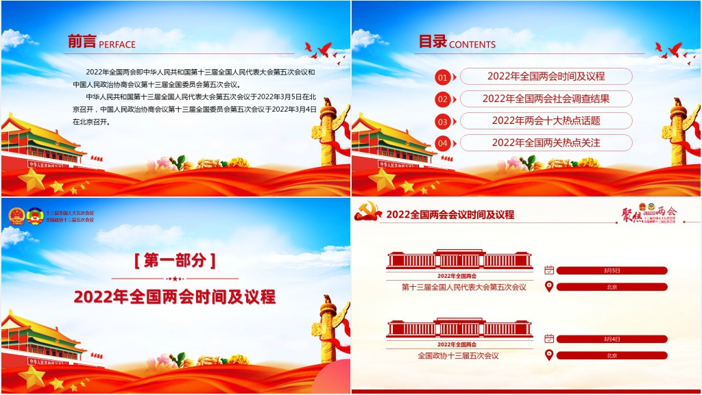 聚焦2022年全国两会PPT党课 聚焦2022年全国两会PPT党课