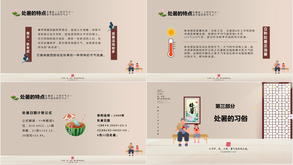 处暑节气的特点和习俗介绍PPT模板 处暑节气的特点和习俗介绍PPT模板