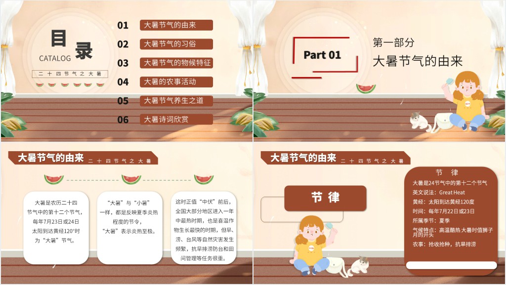 大暑由来和风俗PPT模板 大暑由来和风俗PPT模板
