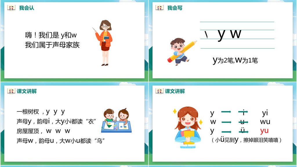 汉语拼音《i u ü y w》教案PPT课件 汉语拼音《i u ü y w》教案PPT课件
