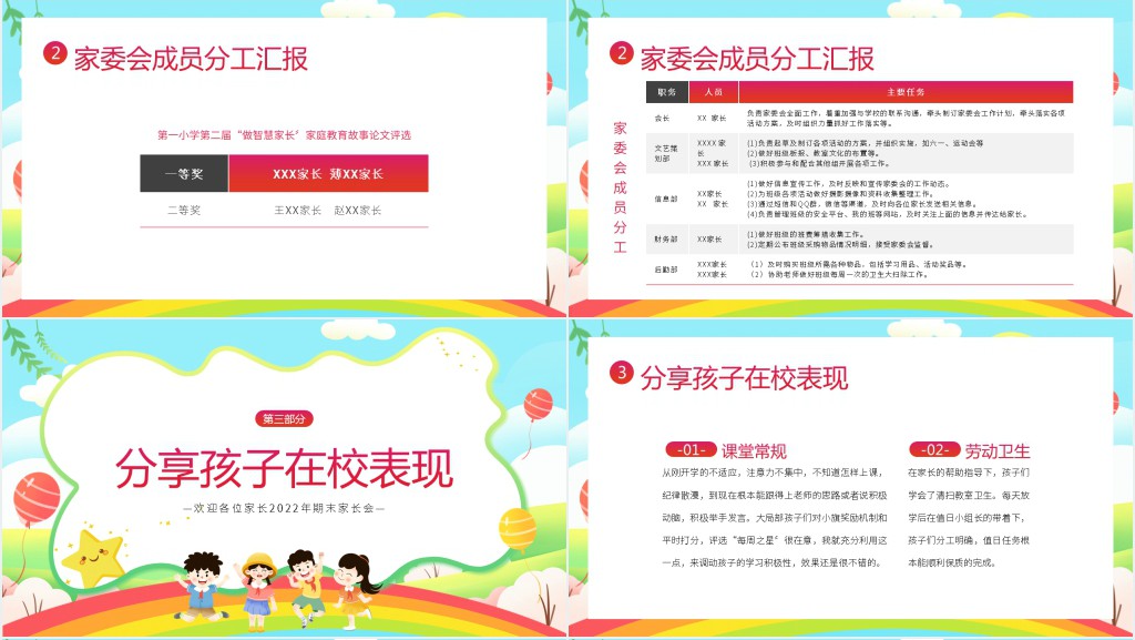 小学一年级暑假期末家长会PPT模板