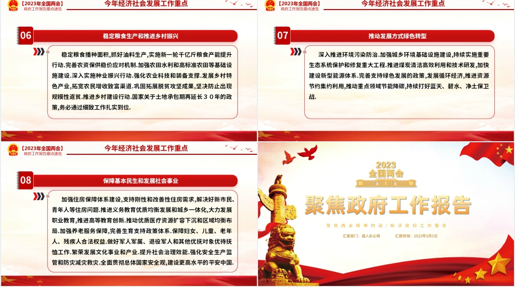 2023聚焦政府工作报告要点PPT模板 2023聚焦政府工作报告要点PPT模板