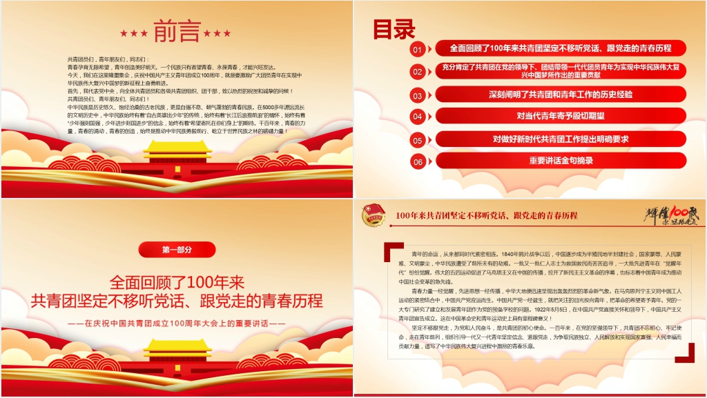 庆祝青年团成立100周年大会上的讲话PPT党课 庆祝青年团成立100周年大会上的讲话PPT党课