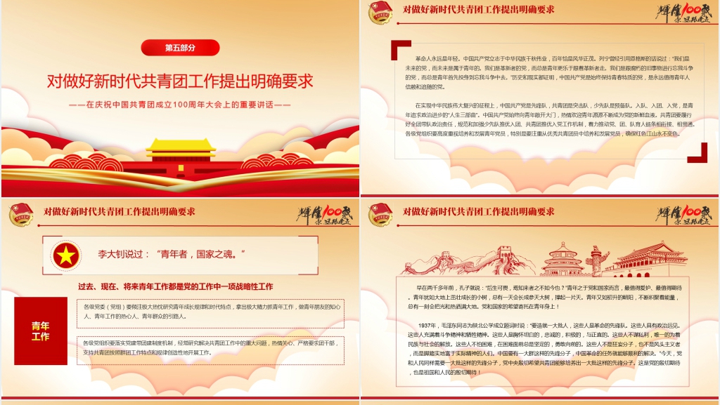 庆祝青年团成立100周年大会上的讲话PPT党课 庆祝青年团成立100周年大会上的讲话PPT党课