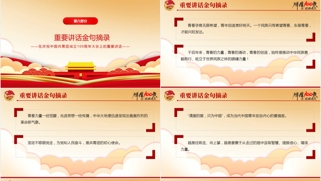 庆祝青年团成立100周年大会上的讲话PPT党课 庆祝青年团成立100周年大会上的讲话PPT党课