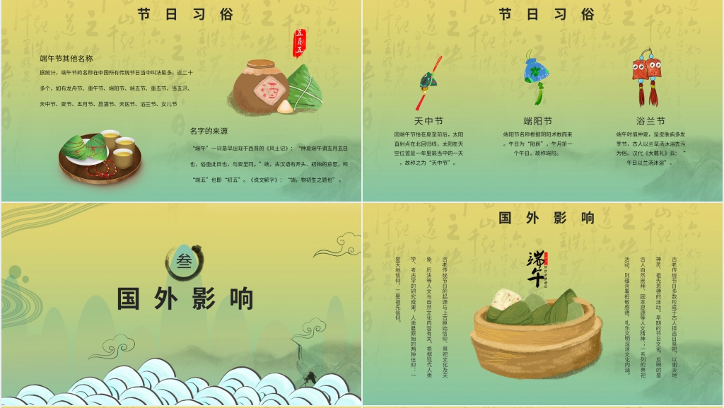 中国风端午节相关知识介绍PPT模板 中国风端午节相关知识介绍PPT模板