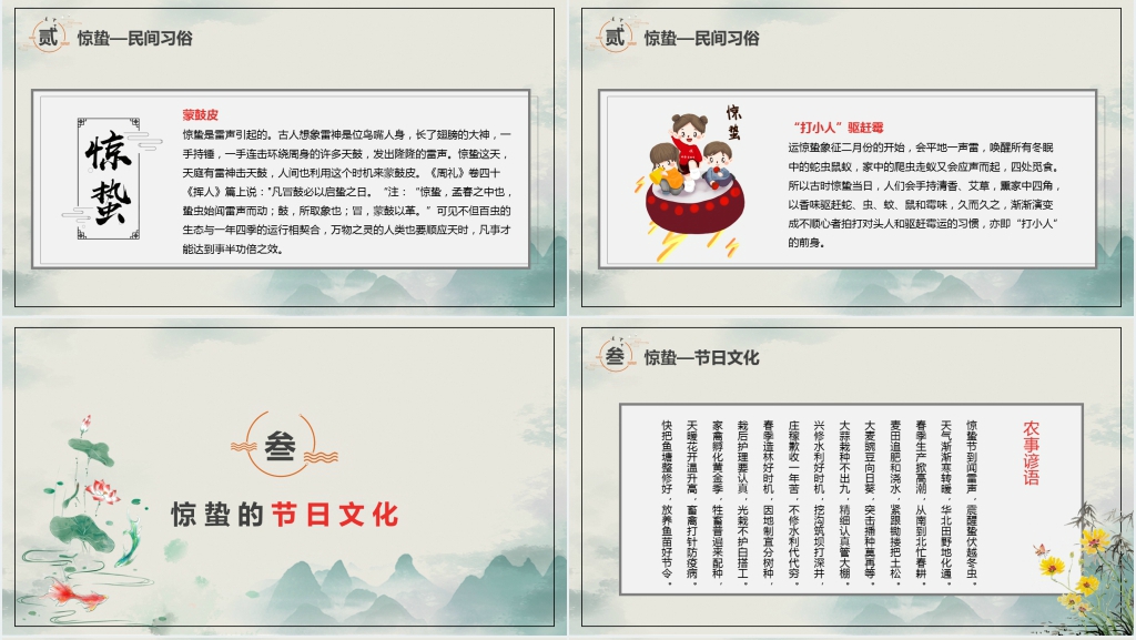 惊蛰节气的特点和风俗PPT模板 惊蛰节气的特点和风俗PPT模板