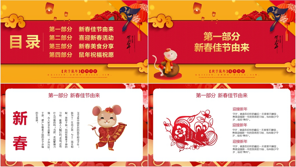 喜庆红色鼠年欢度春节PPT模板 喜庆红色鼠年欢度春节PPT模板