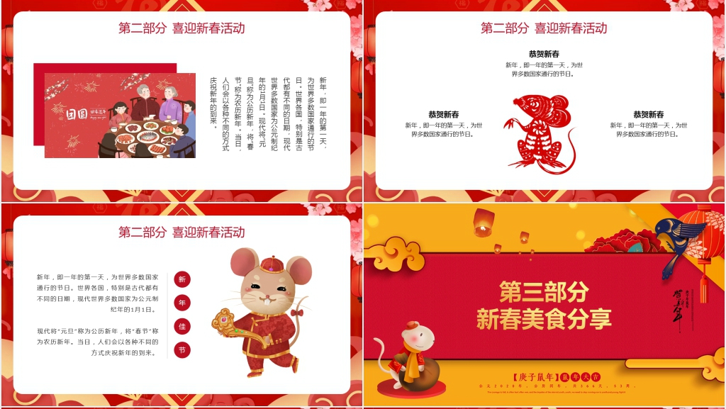 喜庆红色鼠年欢度春节PPT模板 喜庆红色鼠年欢度春节PPT模板