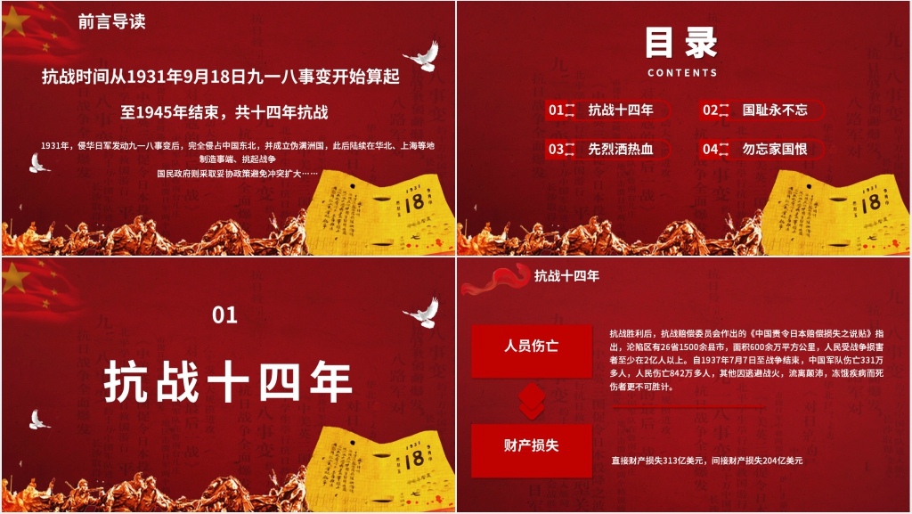 铭记历史勿忘九一八国耻纪念日PPT模板 铭记历史勿忘九一八国耻纪念日PPT模板