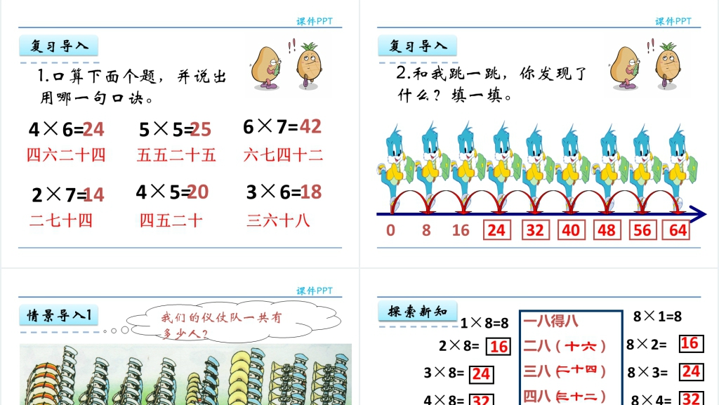 人教实验版二年级数学上册第6单元 表内乘法(二)8的乘法口诀PPT课件 人教实验版二年级数学上册第6单元 表内乘法(二)8的乘法口诀PPT课件