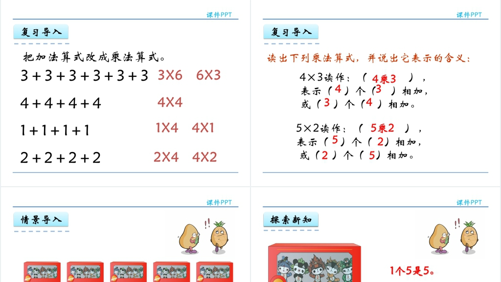 人教实验版二年级数学上册第4单元表内乘法(一)2 5的乘法口诀PPT课件 人教实验版二年级数学上册第4单元表内乘法(一)2 5的乘法口诀PPT课件