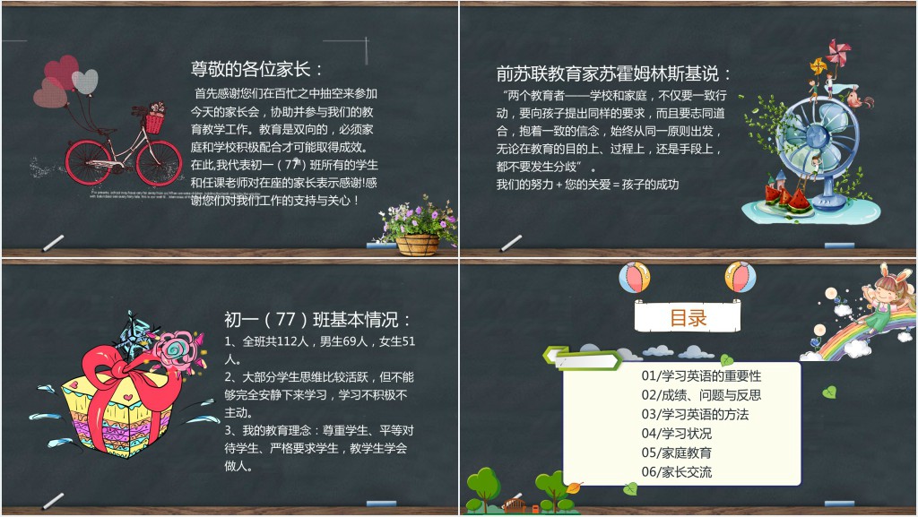 初一英语老师家长会PPT模板 初一英语老师家长会PPT模板