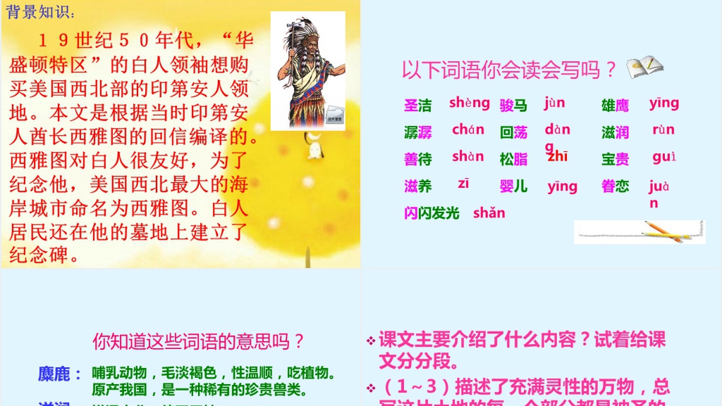 人教版小学语文六年级这片土地是神圣的西雅图PPT课件 人教版小学语文六年级这片土地是神圣的西雅图PPT课件