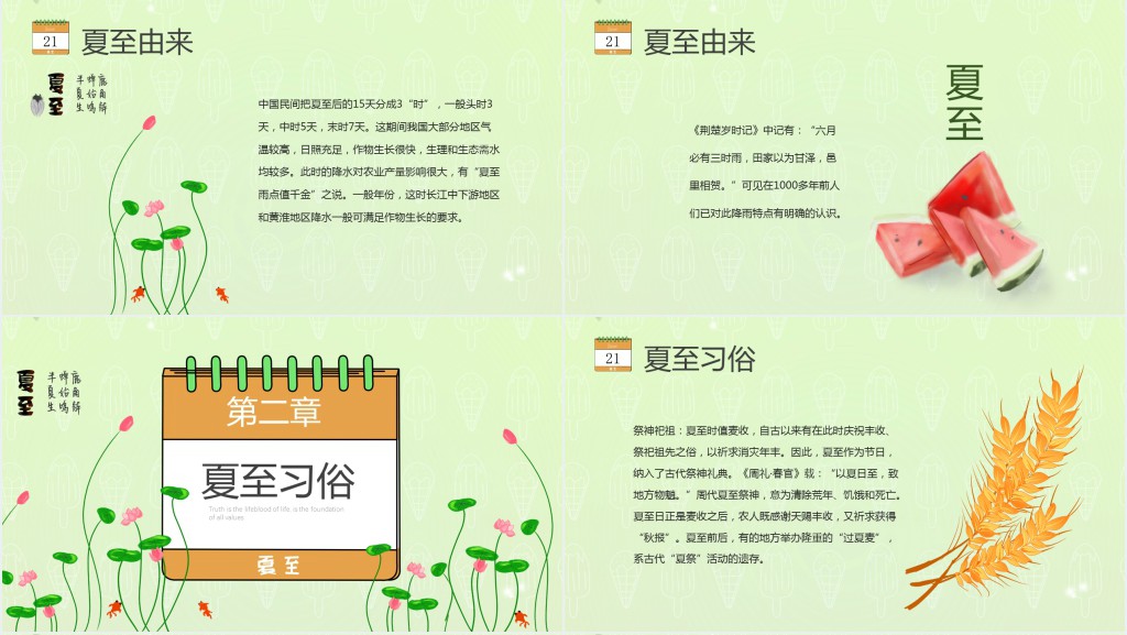 夏至节气插图介绍PPT模板 夏至节气插图介绍PPT模板