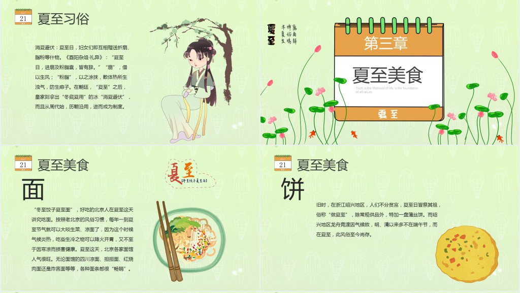 夏至节气插图介绍PPT模板 夏至节气插图介绍PPT模板