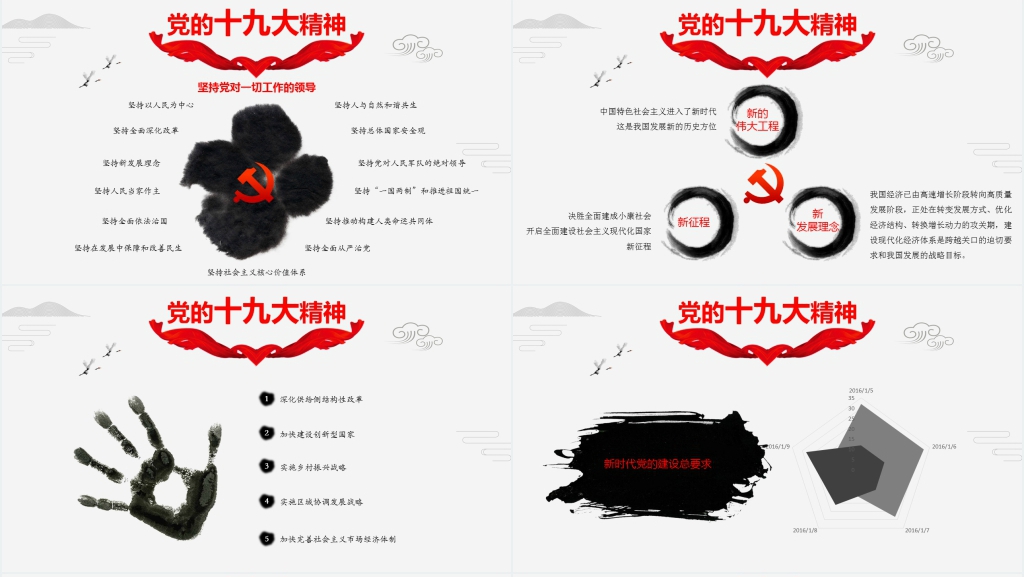 中国风全面贯彻落实党的十九大精神PPT党课 中国风全面贯彻落实党的十九大精神PPT党课