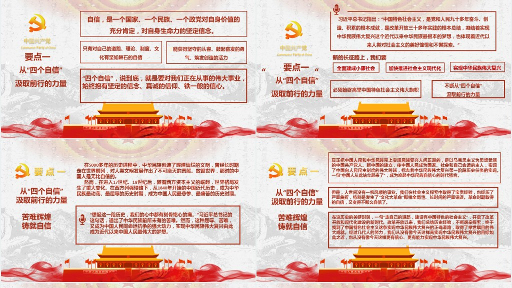 夺取中国特色社会主义新胜利的强大精神力量四个自信专题PPT模板 夺取中国特色社会主义新胜利的强大精神力量四个自信专题PPT模板