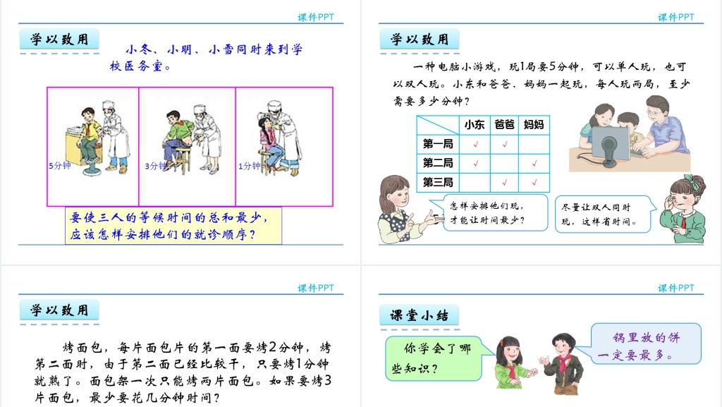 人教实验版四年级数学上册第8单元数学广角—优化烙饼问题PPT课件