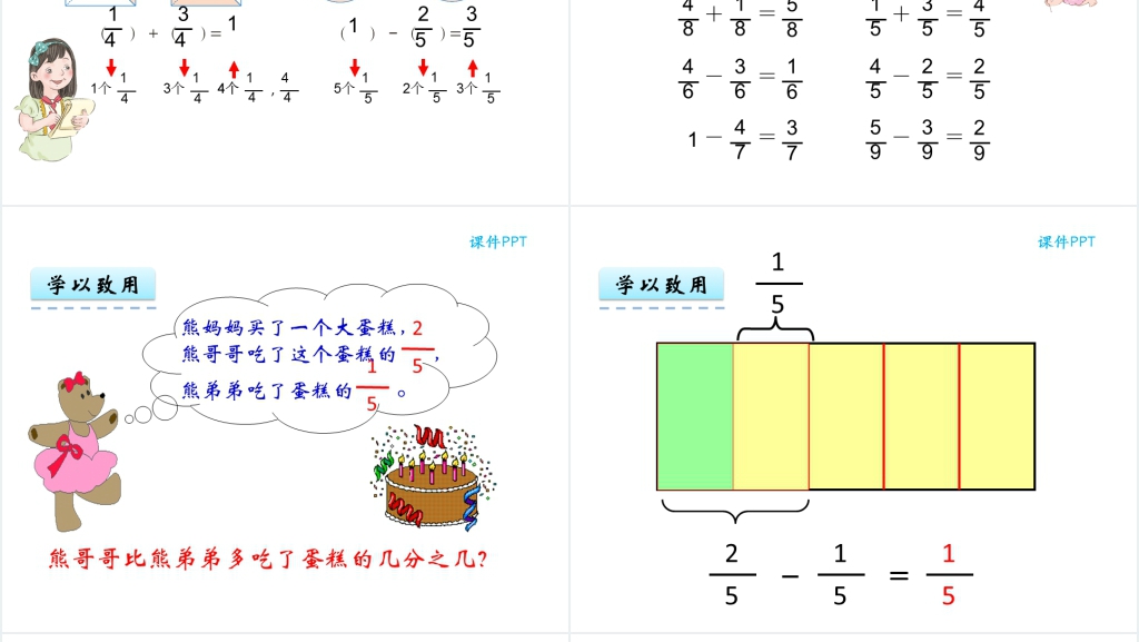 人教实验版三年级数学上册第8单元分数的初步认识分数的简单计算PPT课件 人教实验版三年级数学上册第8单元分数的初步认识分数的简单计算PPT课件