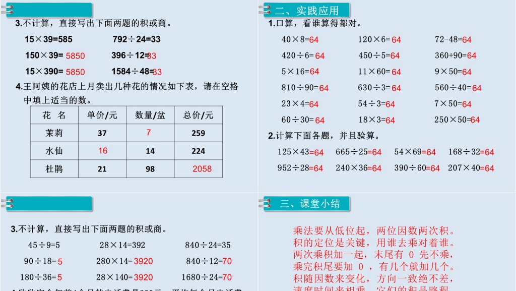 小学四年级数学上册总复习乘法和除法PPT课件 小学四年级数学上册总复习乘法和除法PPT课件