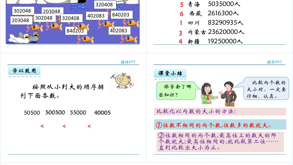 人教实验版四年级数学上册第1单元大数的认识3亿以内数的大小比较PPT课件 人教实验版四年级数学上册第1单元大数的认识3亿以内数的大小比较PPT课件
