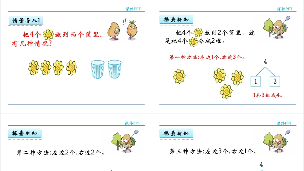 人教实验版一年级数学上册第3单元1~5的认识和加减法4分与合PPT课件 人教实验版一年级数学上册第3单元1~5的认识和加减法4分与合PPT课件