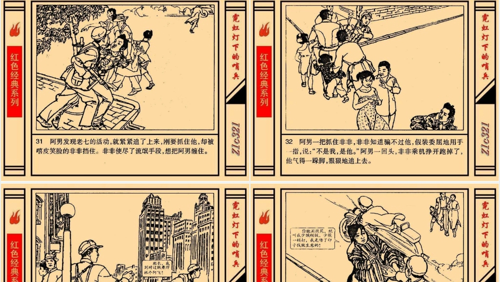 《霓虹灯下的哨兵》连环画故事PPT模板