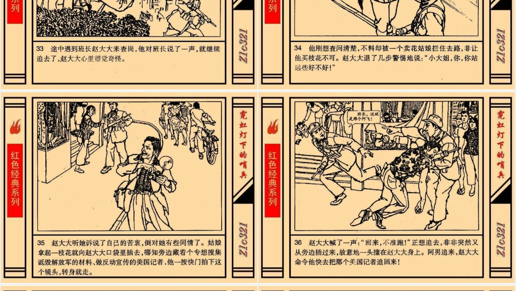《霓虹灯下的哨兵》连环画故事PPT模板
