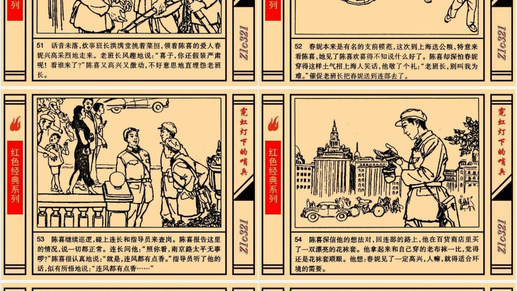 《霓虹灯下的哨兵》连环画故事PPT模板