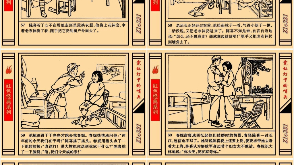《霓虹灯下的哨兵》连环画故事PPT模板